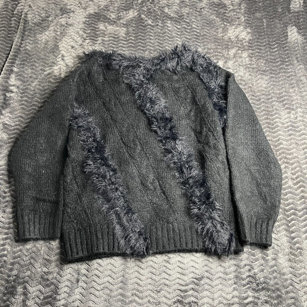 Black Sweater Womens size M Cable Knit Pullover Sweatshirt